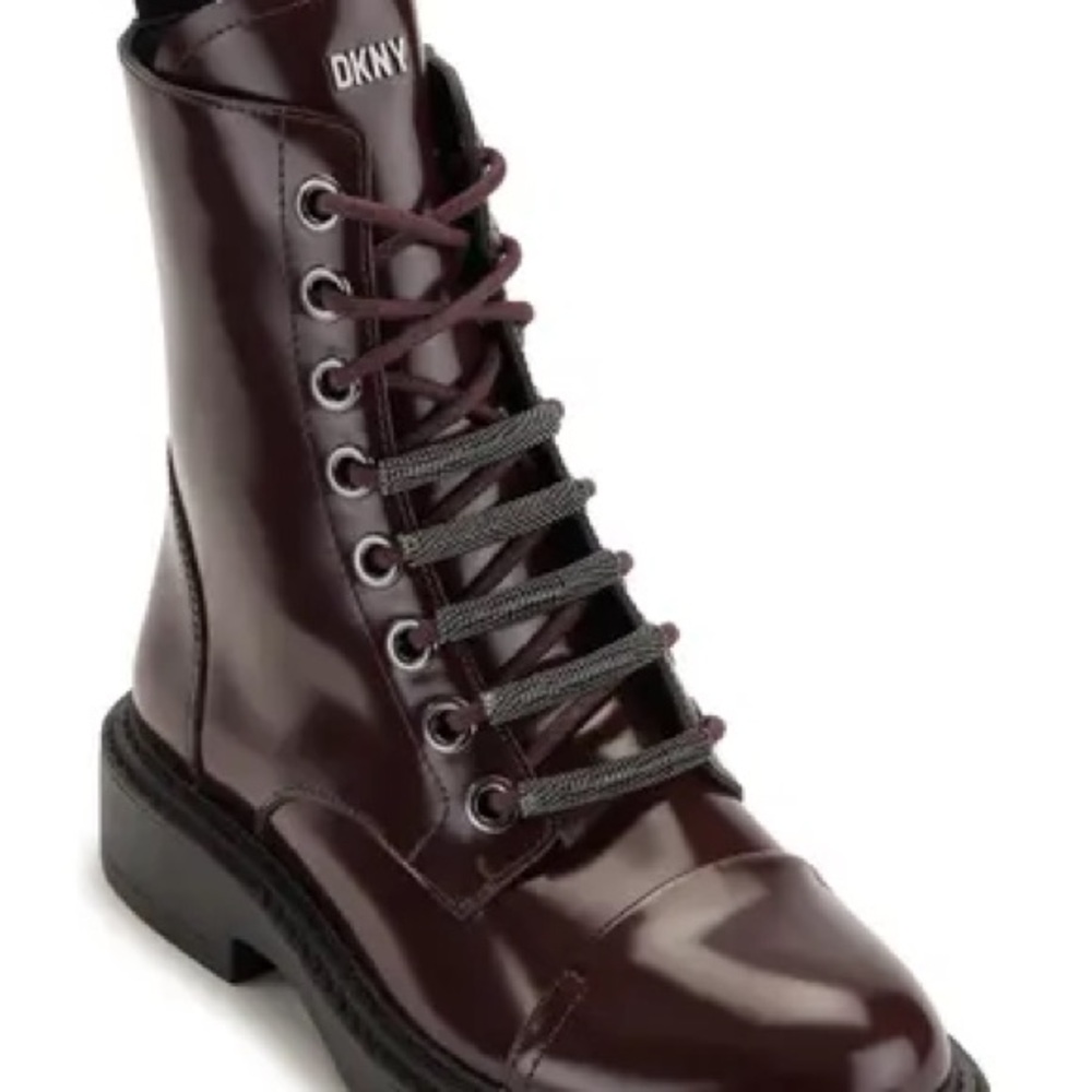 DKNY Women's Glossy Burgundy Lace-Up Boots